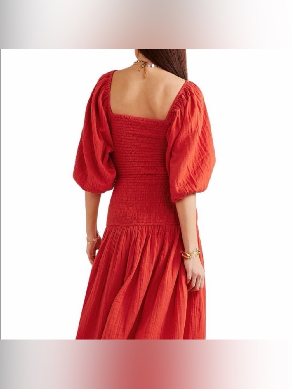 RHODE Harper Smocked Cotton Gauze Midi Dress Size Medium - Picture 2 of 4